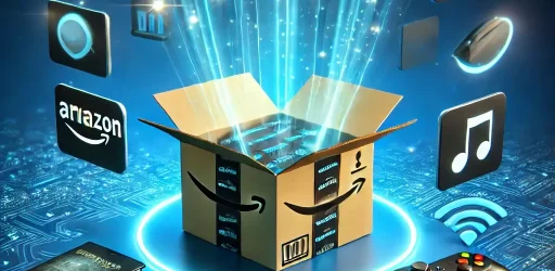 DALL·E 2025-01-29 12.08.08 - Una imagen representando Amazon Prime_ Un fondo azul vibrante con un paquete de entrega flotando en el centro, envuelto en una ligera aura luminosa. A (1)
